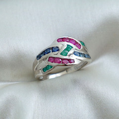 Vintage Style Multi Stone Cocktail Ring 2 Ct Lab Created Emerald 14k White Gold