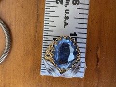 Vintage West Germany Baby Blue Art Glass Brooch Earrings Set Gold Tone Filigree