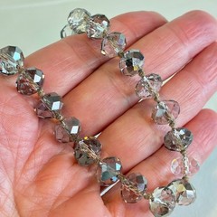 Vintage Smoky Gray Crystal Necklace Beaded Long Strand Magnetic Clasp 38″