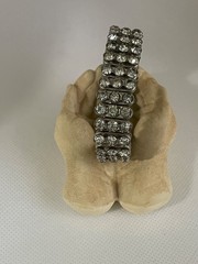 Vintage ^ 3-Row Clear Rhinestone Expansion Stretch Bracelet in Silver Tone