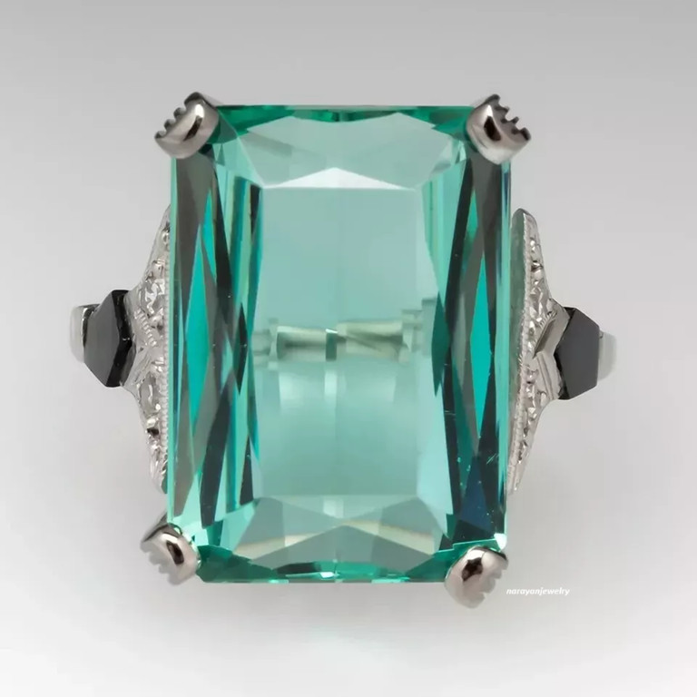 22.65 CT elongated Emerald cut blue tourmaline cocktail Party Engagement Ring