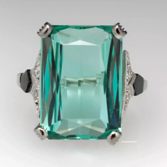 22.65 CT elongated Emerald cut blue tourmaline cocktail Party Engagement Ring