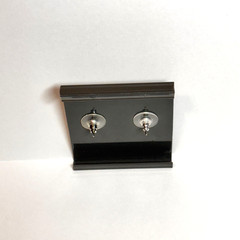 TRIFARI earrings black acrylic cabochon silvertone metal oval vintage NOS pierce