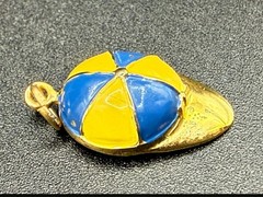 Rare J.M. Fisher Sterling Silver Enamel Jockey Cap Charm Blue Yellow Horse Racin