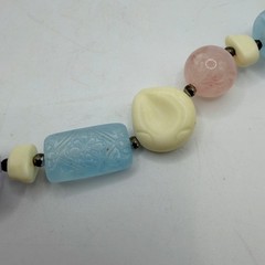 Vintage Pastel Carved Bead Necklace 24″ Textured Beads Spring Easter