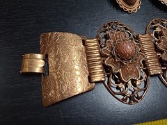 Vintage Copper Tone Bracelet and Earring Set Estate Sale Jewelry Find Clip-on