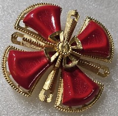 Vintage Red Cabochons Figural MALTESE Iron Cross Brooch