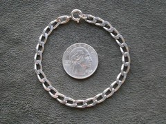 FBM Hammered Flat Elongated Curb Chain Vtg Shiny 835 Silver Bracelet 7.25″ 8.8g