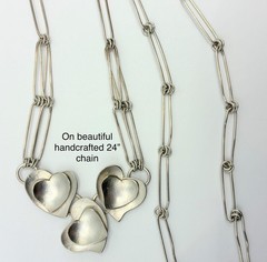 Artisan Crafted SS 925 Triple Heart & Unique Paper Clip Link 24” Chain Necklace