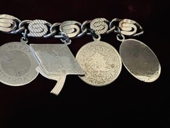 Vtg 7” Charm Bracelet With 11 Sterling Silver Charms 1960s Texas Graduate FTA