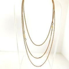 Vintage Avon mop Shell Bead Triple Gold Chain Necklace 2×16″