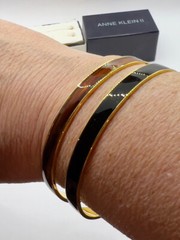 Anne Klein II Bangle Bracelets Vintage in Original Box Gold Tone Black and Brown