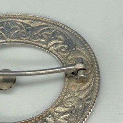 Vintage Buckle Brooch Silver Tone Scroll Design Signed FNC