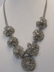 Silver Daisy Coil Wire Bib Necklace Maximalist Whimsigoth Abstract Artisan Boho