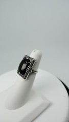 Vintage Black Stone and Markasite Sterling Silver Ring Etched Size 5.5