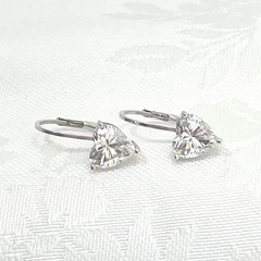 Vtg Sterling Silver 925 Clear Cubic Zirconia Heart Earrings Lever Back