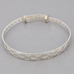 Sterling Silver Diamond-Cut Star Sliding Bangle Bracelet Chinese Fu Good Fortune