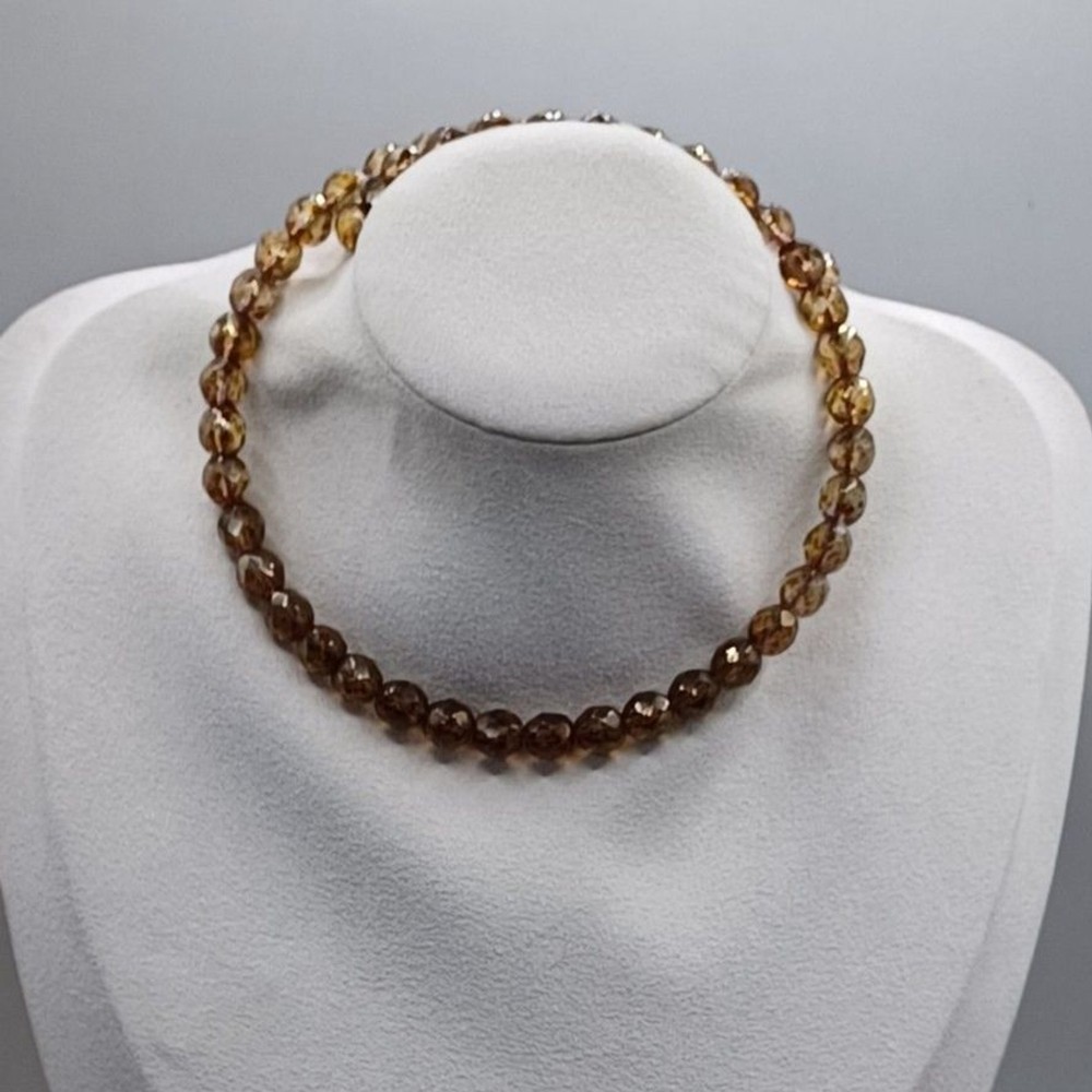 Vintage Amber Glass Beaded Memory Wire Collar Necklace, Fits all Sizes Sparkling