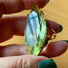 VINTAGE HUGE MASSIVE STATEMENT 10K GOLD MARQUISE LEMON GREEN QUARTZ CITRINE RING