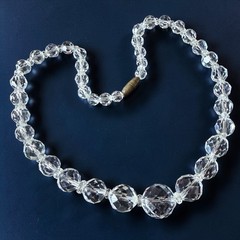 Crystal Necklace Vintage Glass Faceted Bead Strand Mid Century 15 Inch