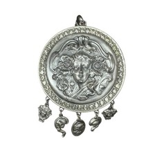 Original RARE GOLDETTE ART NOUVEAU GODDESS Lariat Pendant Silver Tone Necklace
