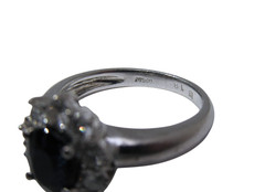 Platinum Oval Sapphire Diamond Halo Vintage Ring