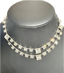 Antique Sterling Silver Prong Set Silver Backed Georgian Paste Necklace 15.5 In.