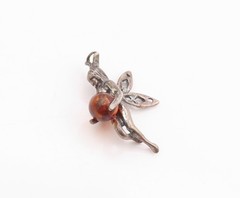 925 Sterling Silver Vintage Pendant Amber Guardian Fairy Angel Charm PT24860