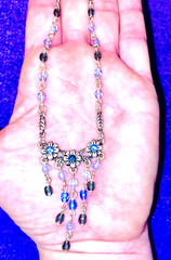 VINTAGE🇺🇸1928 FLOWER SAPPHIRE BRILLIANCE BLUE AUSTRIAN CRYST SLVR NECKLACE✨VTG