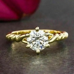 2CT Round Cut Lab Created Diamond Women’s Engagement Ring 14K Yellow Gold Plated
