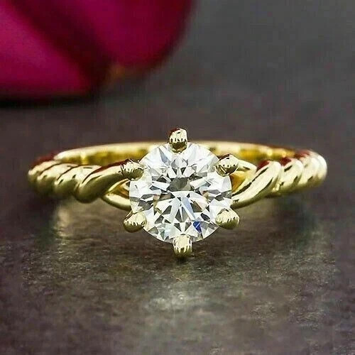 2CT Round Cut Lab Created Diamond Women’s Engagement Ring 14K Yellow Gold Plated