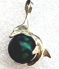 Vintage Sterling Silver 16mm Azurite Malachite Dolphin Pendant 4.7 Grams