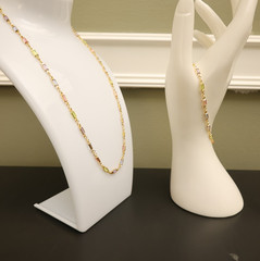 Rainbow crystals jewelry set 18-in necklace 7-in bracelet bezel-set stamped BZL
