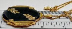 Large GF art deco black enamel Photo Locket Pendant Gold Filled Chain VTG Evans