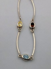 Vtg Sterling Silver Lab Created Gemstones Curved Tube Links 925 Necklace – 17.5″