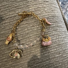 Vintage Juicy Couture Heart Charm Gold tone Link Bracelet 7″