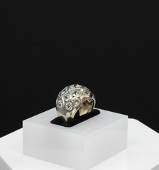 925 Sterling Silver White Topaz Bubble Dome Ring Chunky Statement Sz 6 Jewelry