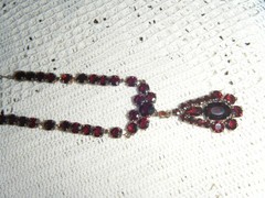 Antique Bohemian Garnet Necklace 14.5″ Choker Cluster Drop Pendant Low 8kt
