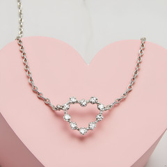 14K Solid Gold Cute Heart Natural Diamond Pendant Necklace, 16 Inch Length