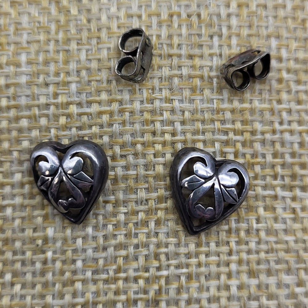 JEZLAINE Signed Sterling Silver 925 Openwork Scroll Heart Stud earrings Bride