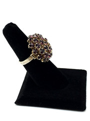Vintage Purple Rhinestones Round Domed GoldTone Adjustable Ring Size 6.5