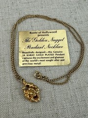 Vintage Ronte of Hollywood Gold Nugget Pendant Necklace Card 24K GP 1970s 1980s
