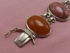 Whitney Kelly Sterling Silver Bracelet Tiger Eye Jasper Gemstones 8.5 in 703f