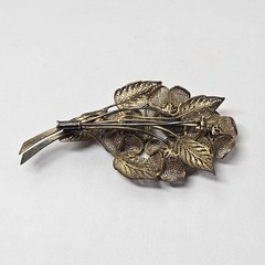 Antique 800 Silver Gilt Rose Bouquet Broach Trombone Clasp European Hallmarks?