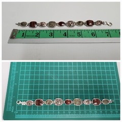 Vintage Red tiger’s eye & Ocean Jasper 925 Silver Bracelet Women 7″ 30g
