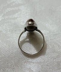 OLD PAWN STERLING BEZEL SET BEAUTIFUL OBLONG AGATE STONE RING SIZE 2/PINKY
