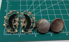 SET OF 2 Vintage Earrings Crescent Moons Aurora Borealis Glass Stone Gold Tone