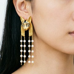 Vintage Bastet Cat Tassel Earrings Egyptian Goddess Drop Jewelry Gift for Women