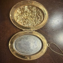 Unmarked Vintage Revlon Locket – 1500’s Village Scene Locket Pendant Goldtone