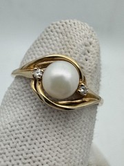 Antique 14k Gold Natural Pearl Diamond Ring Size 9.75